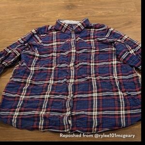 Lands' End Women's Flannel Plaid Button Down Shirt - Navy, Red, White, 2X